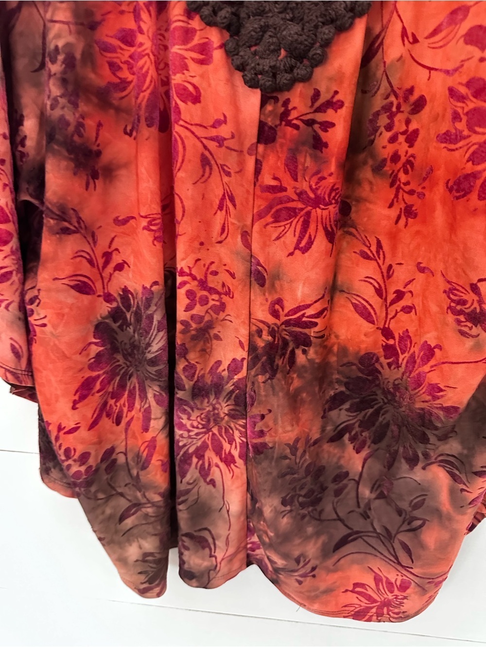 Sam & Jo 1X soft brushed velvet orange-brown crochet batik style boho tunic top - Picture 10 of 13